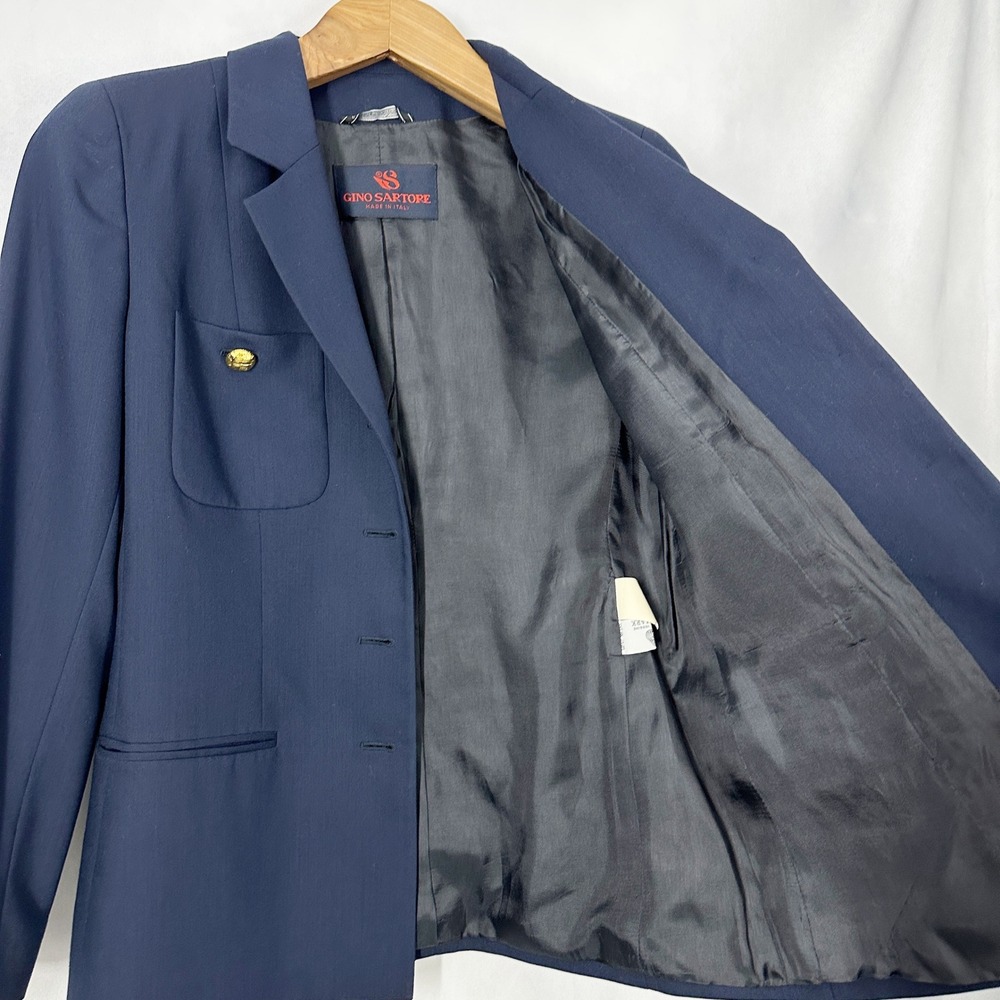 Vintage Gino Sartore 100% Wool Navy Blue Gold‎ Button Blazer Women's Size 10 - Picture 4 of 13